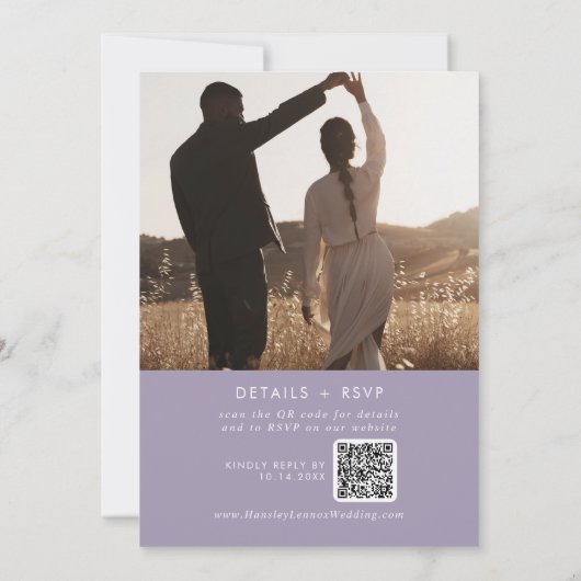 Boho Chic Lavender Purple Photo QR Code 結婚's 招待状 (裏面)