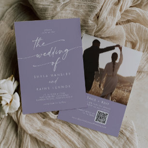 Boho Chic Lavender Purple Photo QR Code 結婚's 招待状