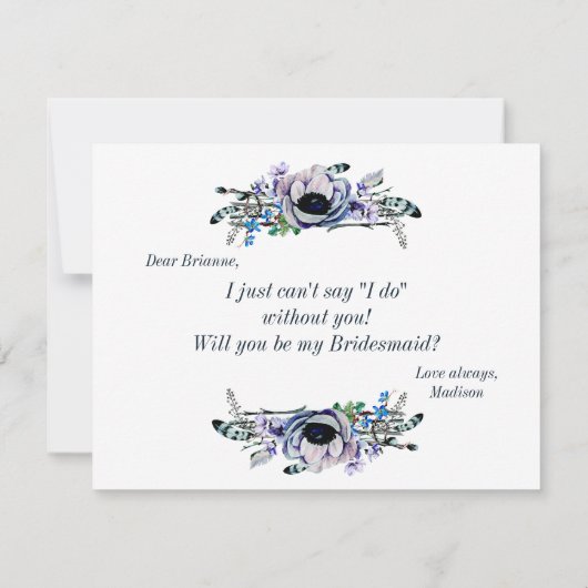 Boho Chic Mint & Navy Will Be My Bridesmaid 招待状 (裏面)