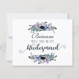 Boho Chic Mint & Navy Will Be My Bridesmaid 招待状