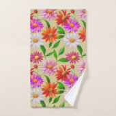 Boho Chic Multicolor Flowers with Leaves on Beige バスタオルセット (ハンドタオル)