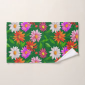 Boho Chic Multicolor Flowers with Leaves on Green バスタオルセット (ハンドタオル)