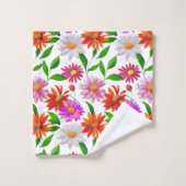 Boho Chic Multicolor Flowers with Leaves on White バスタオルセット (ウォッシュタオル)