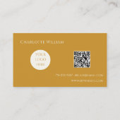Boho Chic Mustard書道スクリプトロゴQRコード 名刺 (裏面)