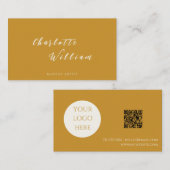 Boho Chic Mustard書道スクリプトロゴQRコード 名刺 (正面/裏面)