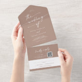 Boho Chic Neutral Taupe QRコードメール結婚イン オールインワン招待状 (貼ってはがせる)