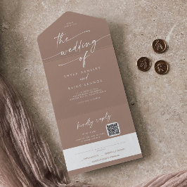 Boho Chic Neutral Taupe QRコードメール結婚イン オールインワン招待状