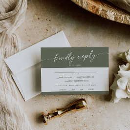 Boho Chic Olive Greenメニュー選択RSVPカード 出欠カード