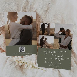 Boho Chic Olive Green写真数々のQRコード セーブザデート