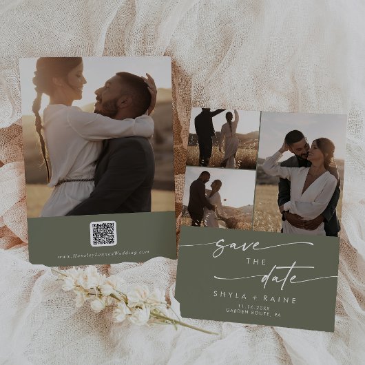 Boho Chic Olive Green写真数々のQRコード セーブザデート