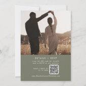 Boho Chic Olive Green写真QRコード結婚ズ 招待状 (裏面)
