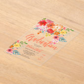 Boho Chic Orangeフローラ卒業写真 アクリル招待状 (レイダウン)