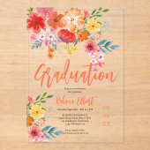 Boho Chic Orangeフローラ卒業写真 アクリル招待状 (正面)