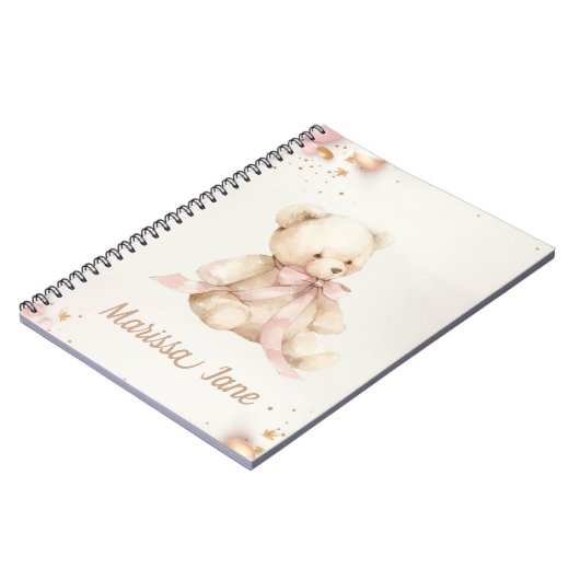 Boho Chic Pastel Pink and Brown Teddy Bear ノートブック (左側)
