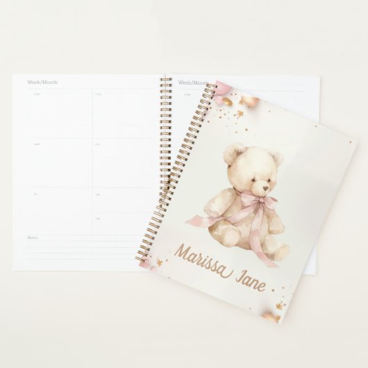 Boho Chic Pastel Pink and Brown Teddy Bear プランナー手帳 (ディスプレー)