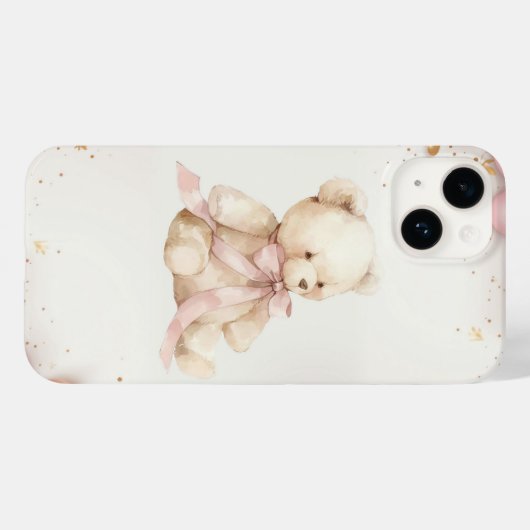 Boho Chic Pastel Pink and Brown Teddy Bear Case-Mate iPhoneケース (裏面 (横))