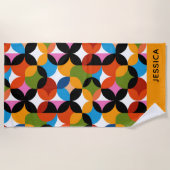 BOHO Chic Pattern Vibrant Mid Century Modern Name  ビーチタオル (正面)