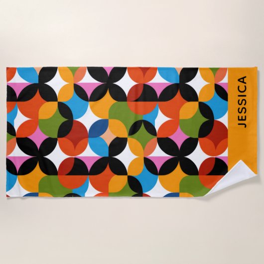 BOHO Chic Pattern Vibrant Mid Century Modern Name  ビーチタオル (正面)