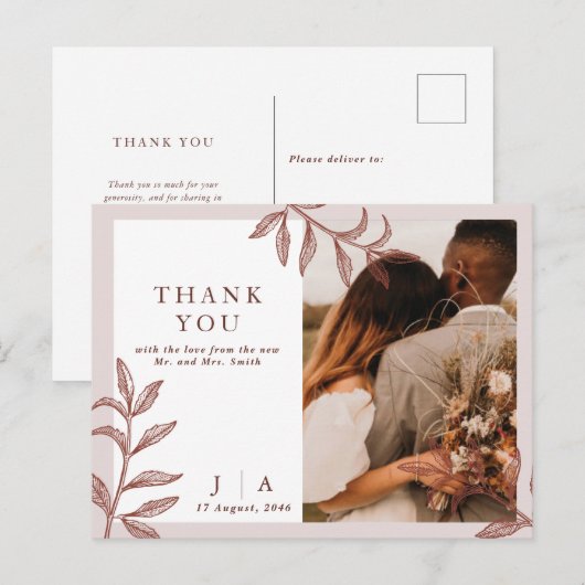 Boho Chic Photo素朴's Thank 結婚 Youポストカード インビテーションポストカード (正面/裏面)