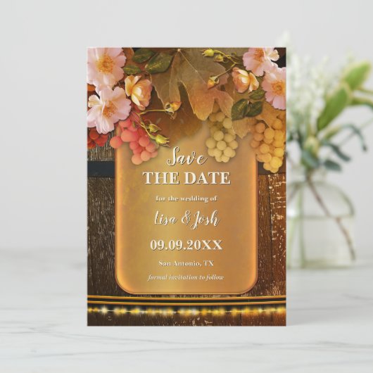 Boho Chic Photo Wine Themed Save the Date Card 招待状 (スタンド正面)