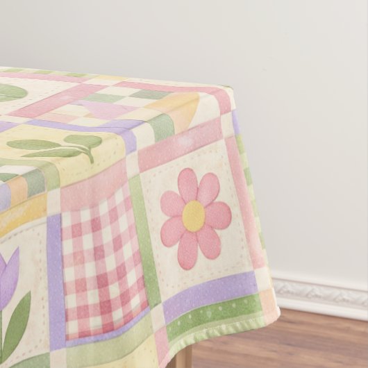 Boho Chic Pink & Green Quilt Floral Patchwork テーブルクロス (インサイチュ)