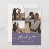 Boho Chic Plum Purpleの写真結婚コラージュ サンキューカード (正面)