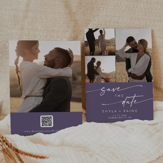 Boho Chic Plum Purple写真数々のQRコード セーブザデート