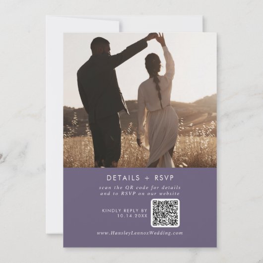 Boho Chic Plum Purple Photo QR Code 結婚's 招待状 (裏面)