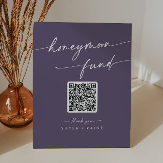 Boho Chic Plum Purple Wedding Honeymoon Fund 台座サイン