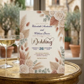 Boho Chic Roses Pampas Grass Wedding 招待状
