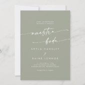 Boho Chic Sageグリーンフォトズスペインの結婚ズ 招待状 (正面)