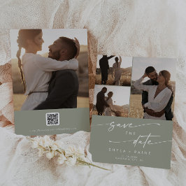 Boho Chic Sage Green写真数々のQRコード セーブザデート