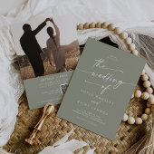 Boho Chic Sage Green Photo QR Code 結婚's 招待状