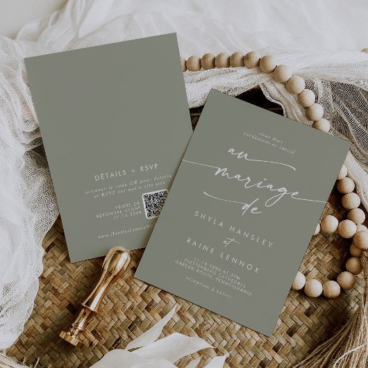 Boho Chic Sage Green QRコードフランスの結婚s 招待状