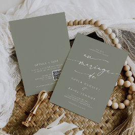 Boho Chic Sage Green QRコードフランスの結婚s 招待状