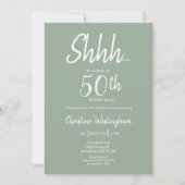 Boho Chic Sage Green Surprise 50th Birthday 招待状 (正面)