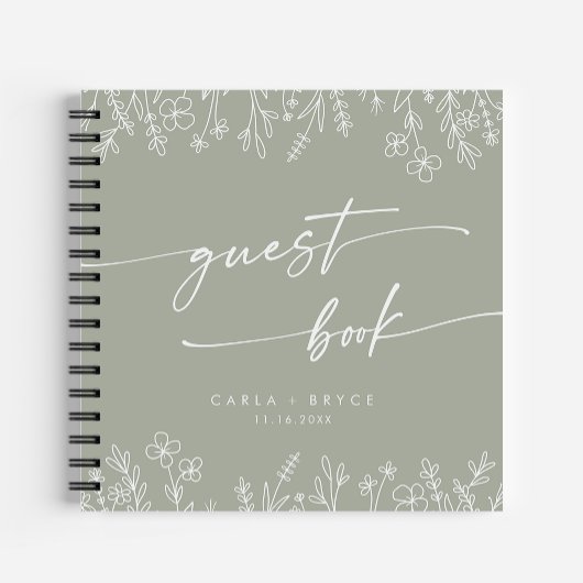 Boho Chic Sage Green Wildflower Wedding Guest Book ノートブック
