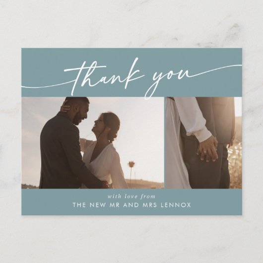 Boho Chic Seafoamティール(緑がかった色)結婚の写真ありがとう ポストカード (正面)