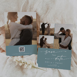 Boho Chic Seaooamティール（緑がかった色）数々の写真QRコード セーブザデート