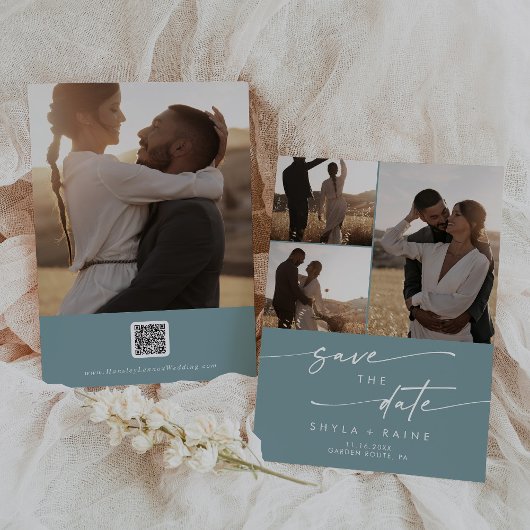 Boho Chic Seaooamティール(緑がかった色)数々の写真QRコード セーブザデート