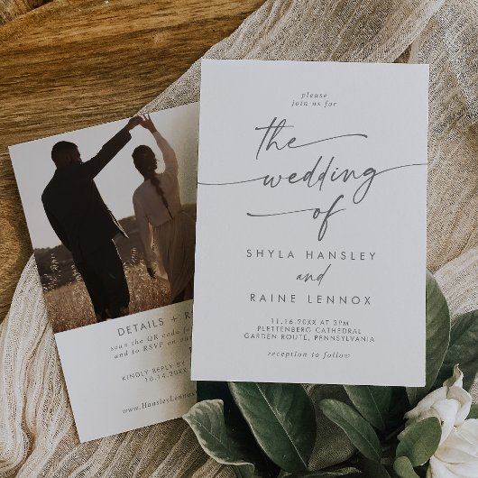 Boho Chic Silver Gray写真QRコード結婚ズ 招待状