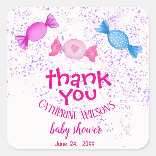 Boho Chic Sweets Candy Land Thank You Baby Shower スクエアシール (正面)