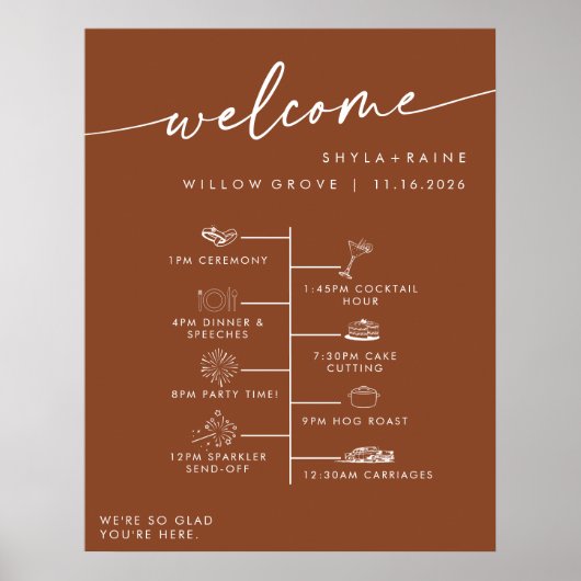 Boho Chic Terracotta DIY Wedding Welcome Timeline ポスター (正面)