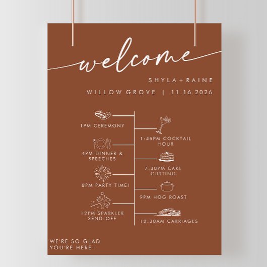 Boho Chic Terracotta DIY Wedding Welcome Timeline ポスター