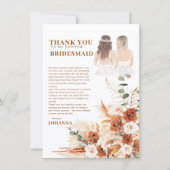 Boho Chic Terracotta Pampas Bridesmaid Thank You  サンキューカード (正面)