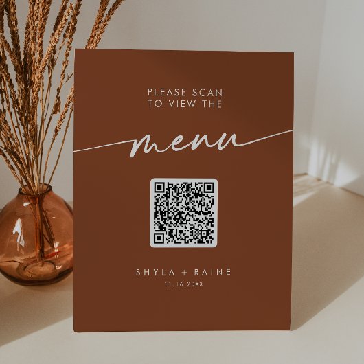 Boho Chic Terracotta QRコード結婚ズメニュー 台座サイン