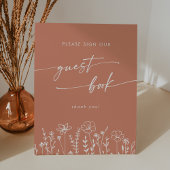 Boho Chic Terracotta Wildflower Wedding Guest Book 台座サイン