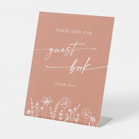 Boho Chic Terracotta Wildflower Wedding Guest Book 台座サイン (正面)