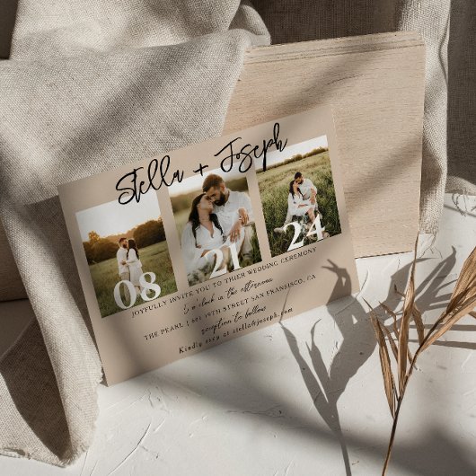 Boho Chic Three Photos ユニーク Collage結婚's 招待状