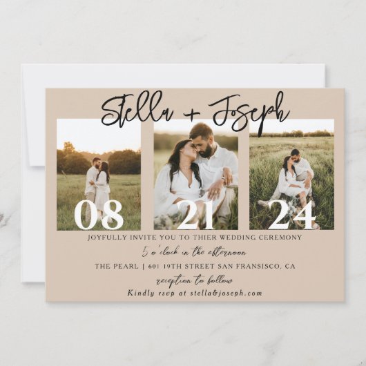 Boho Chic Three Photos ユニーク Collage結婚's 招待状 (正面)